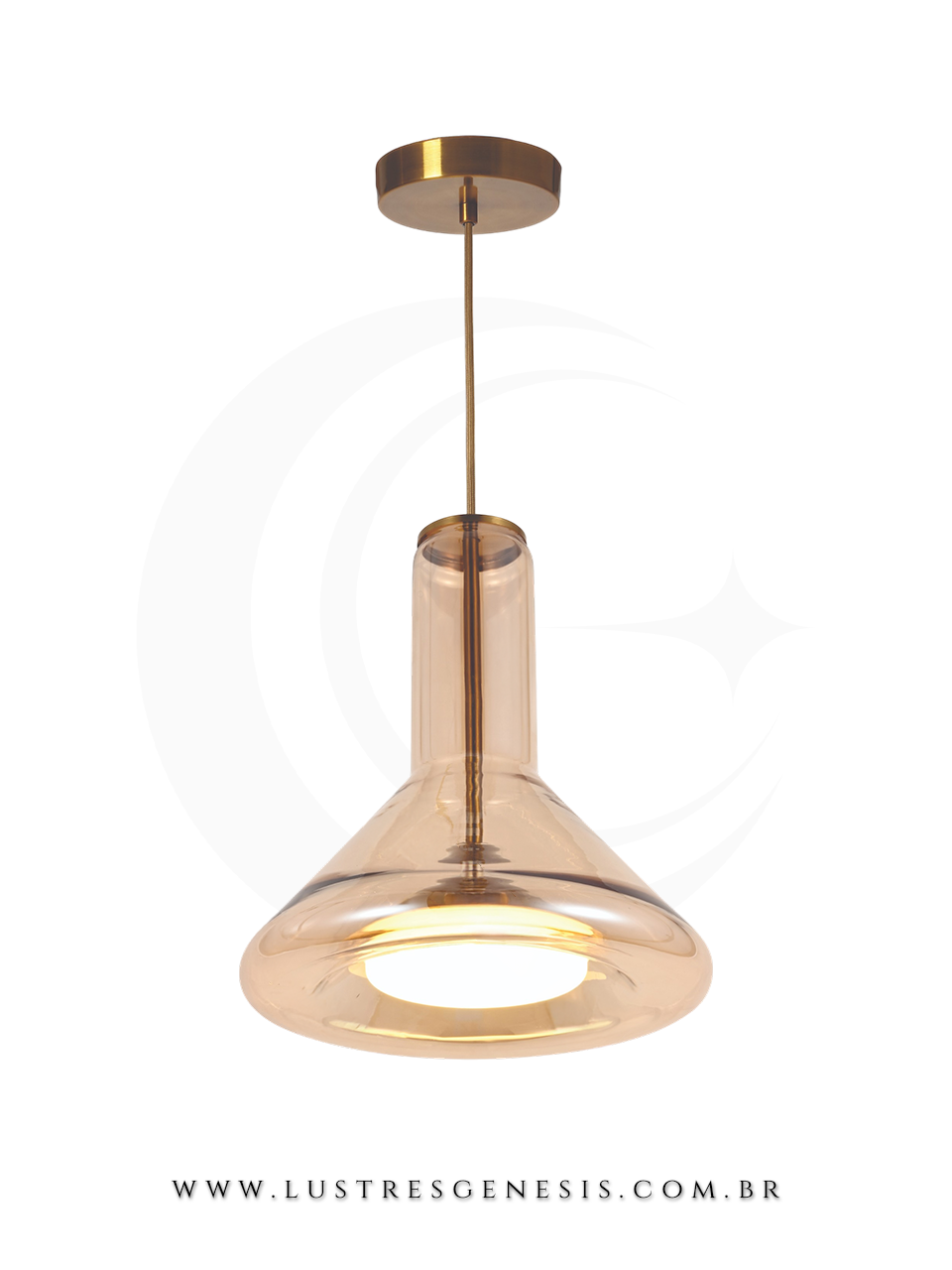 Luminaria Pendente Moderna LED Bronze Vidro Ambar 15W 3000K 28x37cm, Cabeceira de Cama, Lavabo, Balcao de cozinha, Banheiro